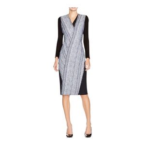 Elie Tahari Cara Mixed Media Sheath Dress 12 Leather Boucle Tweed Party Office